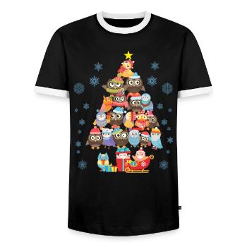 OWL CHRISTMAS TREE - Men's Ringer Shirt - black/white - Front - AI Model Female 172 light (172cm) & AI Model Male 178 light (178cm)