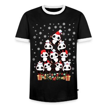 PANDA CHRISTMAS TREE - Men's Ringer Shirt - black/white - Front - AI Model Female 172 light (172cm) & AI Model Male 178 light (178cm)