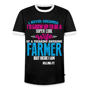 super cool farmer wife - Men's Ringer Shirt - black/white - Front - AI Model Female 172 light (172cm) & AI Model Male 178 light (178cm)
