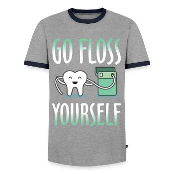 GO FLOSS SELBST - Männer Kontrast-T-Shirt - Grau/Navy  - Vorne - AI Model Female 172 light (172cm) & AI Model Male 178 light (178cm)