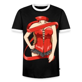 Beautiful lady in a sexy corset - Men's Ringer Shirt - black/white - Front - AI Model Female 172 light (172cm) & AI Model Male 178 light (178cm)