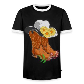 COWBOY BOOT - Men's Ringer Shirt - black/white - Front - AI Model Female 172 light (172cm) & AI Model Male 178 light (178cm)