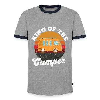 King of the Motorhome - Men's Ringer Shirt - grey/navy  - Front - AI Model Female 172 light (172cm) & AI Model Male 178 light (178cm)