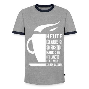 Lustige Designs - heute eskaliere ich - Männer Kontrast-T-Shirt - Grau/Navy  - Vorne - AI Model Female 172 light (172cm) & AI Model Male 178 light (178cm)