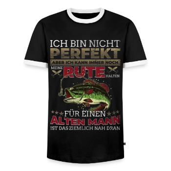 Angler - Alter Mann beim Angeln - Perfektion - Männer Kontrast-T-Shirt - Schwarz/Weiß - Vorne - AI Model Female 172 light (172cm) & AI Model Male 178 light (178cm)