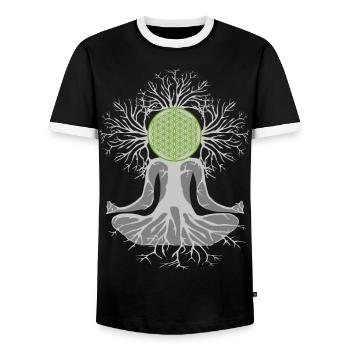 Heart Chakra - Men's Ringer Shirt - black/white - Front - AI Model Female 172 light (172cm) & AI Model Male 178 light (178cm)