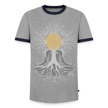 Flower of Life - Men's Ringer Shirt - grey/navy  - Front - AI Model Female 172 light (172cm) & AI Model Male 178 light (178cm)