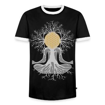 Flower of Life - Men's Ringer Shirt - black/white - Front - AI Model Female 172 light (172cm) & AI Model Male 178 light (178cm)