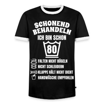80. Geburtstag lustig - Männer Kontrast-T-Shirt - Schwarz/Weiß - Vorne - AI Model Female 172 light (172cm) & AI Model Male 178 light (178cm)