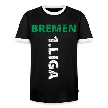 Bremen 1.Liga Promotion - Men's Ringer Shirt - black/white - Front - AI Model Female 172 light (172cm) & AI Model Male 178 light (178cm)