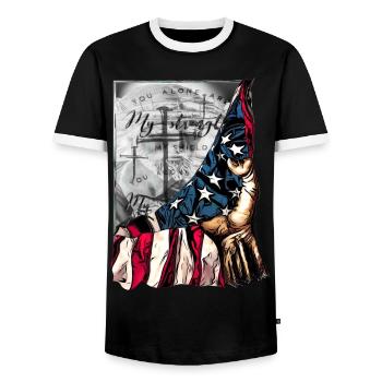 Cool true saying for Church employees - Men's Ringer Shirt - black/white - Front - AI Model Female 172 light (172cm) & AI Model Male 178 light (178cm)