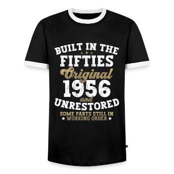 Built in the fifties 1956 66th birthday men - Men's Ringer Shirt - black/white - Front - AI Model Female 172 light (172cm) & AI Model Male 178 light (178cm)