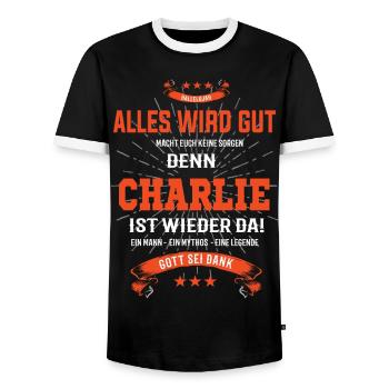 Alles ist gut denn Charlie ist wieder da! - Männer Kontrast-T-Shirt - Schwarz/Weiß - Vorne - AI Model Female 172 light (172cm) & AI Model Male 178 light (178cm)