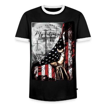 Cool true saying for Church employees - Men's Ringer Shirt - black/white - Front - AI Model Female 172 light (172cm) & AI Model Male 178 light (178cm)