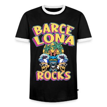 Barcelona Sommer Sonne Strand Palmen Totenkopf - Männer Kontrast-T-Shirt - Schwarz/Weiß - Vorne - AI Model Female 172 light (172cm) & AI Model Male 178 light (178cm)