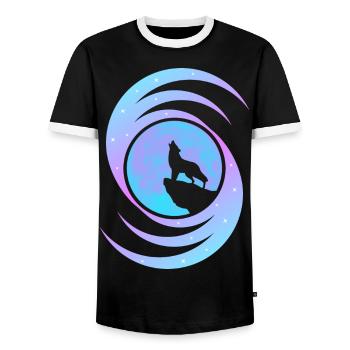 Der Wolf, der den Mond in der Galaxie anheult - Männer Kontrast-T-Shirt - Schwarz/Weiß - Vorne - AI Model Female 172 light (172cm) & AI Model Male 178 light (178cm)