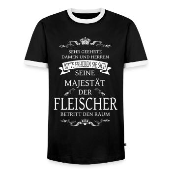 Seine Majestät der Fleischer betritt den Raum - Männer Kontrast-T-Shirt - Schwarz/Weiß - Vorne - AI Model Female 172 light (172cm) & AI Model Male 178 light (178cm)