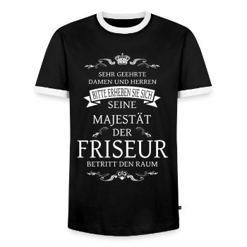 Seine Majestät der Friseur betritt den Raum - Männer Kontrast-T-Shirt - Schwarz/Weiß - Vorne - AI Model Female 172 light (172cm) & AI Model Male 178 light (178cm)