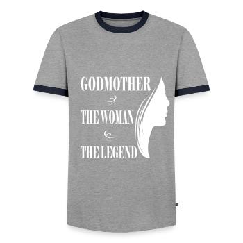 Godmother Aunt Godmother Baptismal Godchild - Men's Ringer Shirt - grey/navy  - Front - AI Model Female 172 light (172cm) & AI Model Male 178 light (178cm)