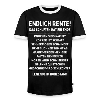 Endlich Rente Rentner Spruch - Männer Kontrast-T-Shirt - Schwarz/Weiß - Vorne - AI Model Female 172 light (172cm) & AI Model Male 178 light (178cm)