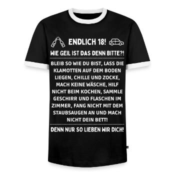 Endlich 18 18. Geburtstag - Männer Kontrast-T-Shirt - Schwarz/Weiß - Vorne - AI Model Female 172 light (172cm) & AI Model Male 178 light (178cm)