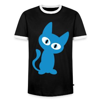Blue Cat Design for the Kitten Fan - Men's Ringer Shirt - black/white - Front - AI Model Female 172 light (172cm) & AI Model Male 178 light (178cm)