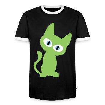 Green Cat Design - Men's Ringer Shirt - black/white - Front - AI Model Female 172 light (172cm) & AI Model Male 178 light (178cm)