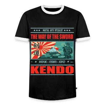 Kendo the Way of the Sword - Sword Fighting Shirt - Men's Ringer Shirt - black/white - Front - AI Model Female 172 light (172cm) & AI Model Male 178 light (178cm)