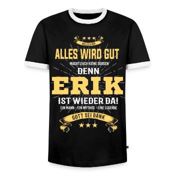 alles wird gut denn Erik Ist da T-Shirt - Männer Kontrast-T-Shirt - Schwarz/Weiß - Vorne - AI Model Female 172 light (172cm) & AI Model Male 178 light (178cm)