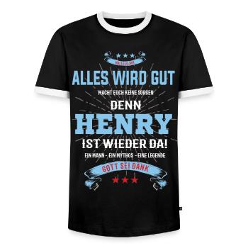everything will be fine because Henry Is There T-Shirt - Men's Ringer Shirt - black/white - Front - AI Model Female 172 light (172cm) & AI Model Male 178 light (178cm)