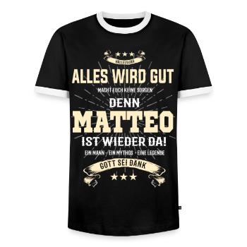alles wird gut denn Matteo Ist da T-Shirt - Männer Kontrast-T-Shirt - Schwarz/Weiß - Vorne - AI Model Female 172 light (172cm) & AI Model Male 178 light (178cm)