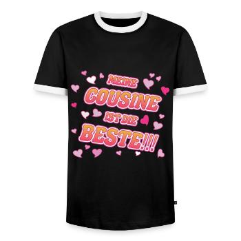 Das coole meine Cousine ist die Beste T-Shirt - Männer Kontrast-T-Shirt - Schwarz/Weiß - Vorne - AI Model Female 172 light (172cm) & AI Model Male 178 light (178cm)