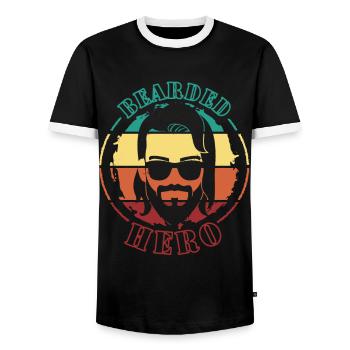 Papa | Schnauzer | | de hanche Moustache | Barbe de 3 jours - T-shirt contrasté Homme - noir/blanc - Devant - AI Model Female 172 light (172cm) & AI Model Male 178 light (178cm)