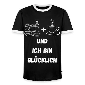 Schach Geschenk Schachspieler Kaffee Tee - Männer Kontrast-T-Shirt - Schwarz/Weiß - Vorne - AI Model Female 172 light (172cm) & AI Model Male 178 light (178cm)