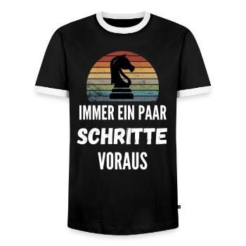 Schritte Voraus Schach Geschenk Schachspieler - Männer Kontrast-T-Shirt - Schwarz/Weiß - Vorne - AI Model Female 172 light (172cm) & AI Model Male 178 light (178cm)