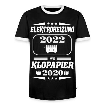 Elektroheizung 2022 wie Klopapier in 2022 - Männer Kontrast-T-Shirt - Schwarz/Weiß - Vorne - AI Model Female 172 light (172cm) & AI Model Male 178 light (178cm)
