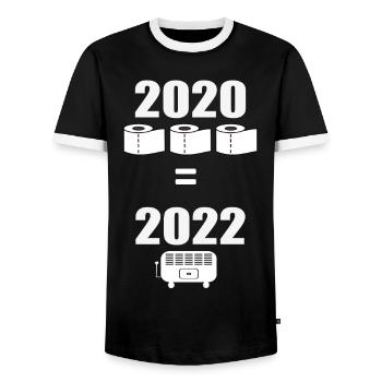 Toilet Paper 2020 - Electric Heating Winter 2022 - Men's Ringer Shirt - black/white - Front - AI Model Female 172 light (172cm) & AI Model Male 178 light (178cm)
