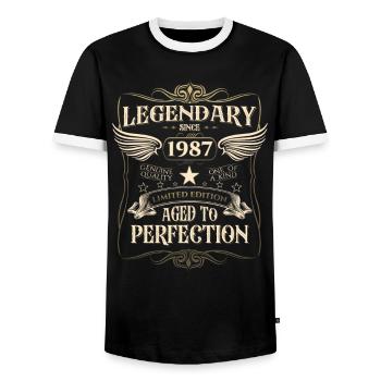 Legendary Since 1987 35th Birthday Gift Awesome - Men's Ringer Shirt - black/white - Front - AI Model Female 172 light (172cm) & AI Model Male 178 light (178cm)