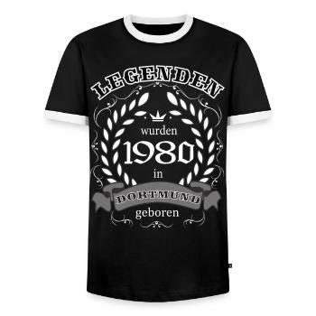 Legenden wurden 1980 in Dortmund geboren - Männer Kontrast-T-Shirt - Schwarz/Weiß - Vorne - AI Model Female 172 light (172cm) & AI Model Male 178 light (178cm)