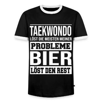 Taekwondo löst die meisten meiner Probleme - Männer Kontrast-T-Shirt - Schwarz/Weiß - Vorne - AI Model Female 172 light (172cm) & AI Model Male 178 light (178cm)