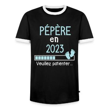 Pépère en 2023 Cadeau Futur Papy - T-shirt contrasté Homme - noir/blanc - Devant - AI Model Female 172 light (172cm) & AI Model Male 178 light (178cm)