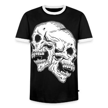 Skull Skull Horror Skeleton Halloween Metal - Men's Ringer Shirt - black/white - Front - AI Model Female 172 light (172cm) & AI Model Male 178 light (178cm)