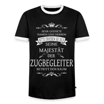Seine Majestät der Zugbegleiter betritt den Raum - Männer Kontrast-T-Shirt - Schwarz/Weiß - Vorne - AI Model Female 172 light (172cm) & AI Model Male 178 light (178cm)
