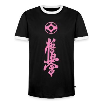 Kyokushin Kanji Design in rosa - Männer Kontrast-T-Shirt - Schwarz/Weiß - Vorne - AI Model Female 172 light (172cm) & AI Model Male 178 light (178cm)