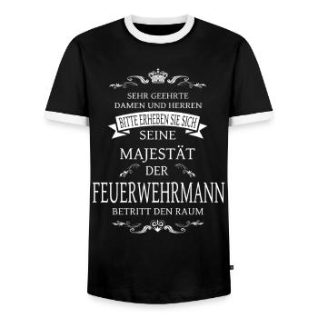 Seine Majestät der Feuerwehrmann betritt den Raum - Männer Kontrast-T-Shirt - Schwarz/Weiß - Vorne - AI Model Female 172 light (172cm) & AI Model Male 178 light (178cm)