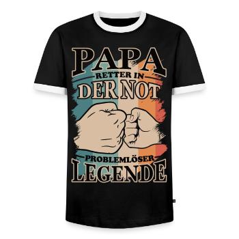 Papa | Retter in der Not | Problemlöser | Legende - Männer Kontrast-T-Shirt - Schwarz/Weiß - Vorne - AI Model Female 172 light (172cm) & AI Model Male 178 light (178cm)