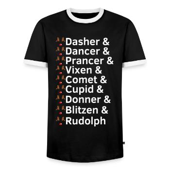 Reindeer Names Christmas - Men's Ringer Shirt - black/white - Front - AI Model Female 172 light (172cm) & AI Model Male 178 light (178cm)