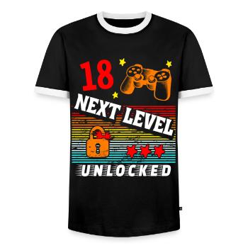 18th Birthday Level Unlocked - Men's Ringer Shirt - black/white - Front - AI Model Female 172 light (172cm) & AI Model Male 178 light (178cm)