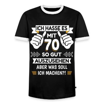 70. Geburtstag Spruch lustig - Männer Kontrast-T-Shirt - Schwarz/Weiß - Vorne - AI Model Female 172 light (172cm) & AI Model Male 178 light (178cm)
