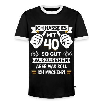 40. Geburtstag Spruch lustig - Männer Kontrast-T-Shirt - Schwarz/Weiß - Vorne - AI Model Female 172 light (172cm) & AI Model Male 178 light (178cm)